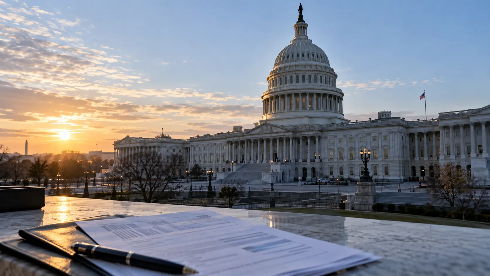 Clearly labelled editorial illustration of the Capitol and a financial disclosure document